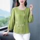 Cotton and linen embroidered shirt for women in three-quarter sleeves 2024 spring and summer new large-size shirt for women loose slim linen top