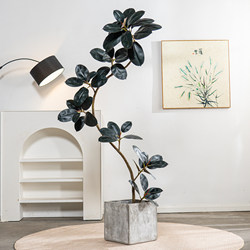High-End Bionic Black Rubber Tree Artificial Green Plant Floor-Standing Ornament Fake Flower Tree Wabi-Sabi Style Decorative Fake Tree Plant