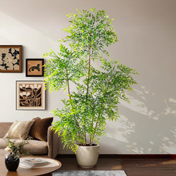 Artificial Nandina Bamboo Tree for Indoor Living Room, Floor-Standing Bionic Green Plant Decoration, Faux Tree Landscaping Ornament, Vintage-Style Artificial Plant