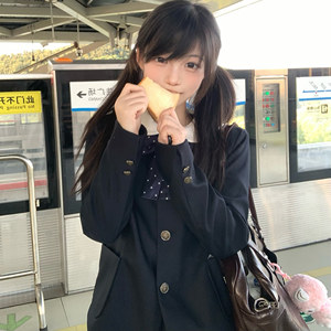 
Camellia/Camellia and Book Original JK Uniform Round Neck Suit Jacket Autumn and Winter Japanese College Style Blue Color Suit