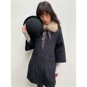 
dorydory 2025 autumn and winter new retro detachable fur collar single-breasted mid-length woolen coat