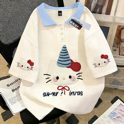 Girls' Stylish Pure Cotton Polo Shirt Short-Sleeved T-Shirt Summer 2026 New Korean Style Cat Print Half-Sleeve Top for Older Children