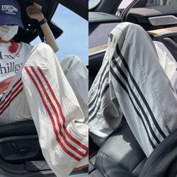 American-Style Trendy Brand Patchwork Three-Stripe Sports Pants for Men 2026 New Summer Thin Loose Straight Quick-Dry Casual Pants