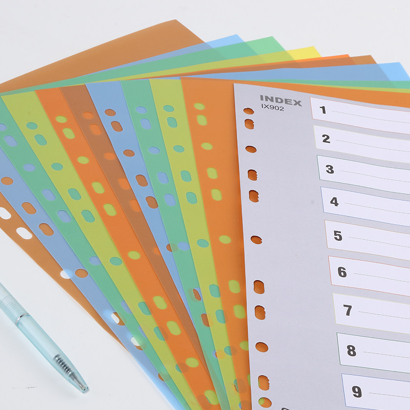 QIXIN 10페이지 분류 색인 용지 보관 폴더 루스리프 페이지 매김 용지 A4 컬러 플라스틱 카탈로그 용지 색인 구분선 10장-