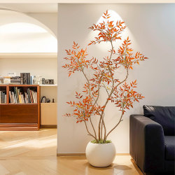 Simulated Nandina Green Plant, Fake Potted Plant for Indoor Living Room, Sofa Side, High-End Large Floor-Standing Ornament, Artificial Plant