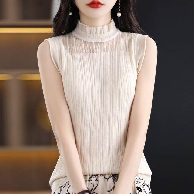 New Chinese style spring, summer and autumn suspender vest for women with black ears and lace sleeveless top hollow outfit on the outside