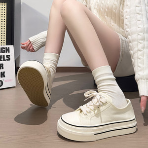 
Pull back thick-soled canvas shoes for women 2026 thin summer new chic niche Korean version big-headed student white shoes for women