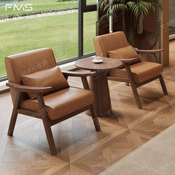 Medieval-Style Oil Wax Leather Sofa Chair, Bed and Breakfast, Sake Bar, Teahouse, Cafe, Reception Room, Negotiation Table and Chair Set