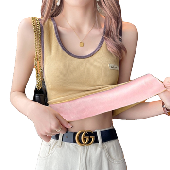 Women's all-in-one velvet thermal vest with bottoming shirt inside suspenders