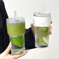 Glass Cup for Women, High Aesthetic Juice Cup, Household Straw Cup, Large Capacity, Simple Cup, New Water Cup, Milk Tea Cup 24