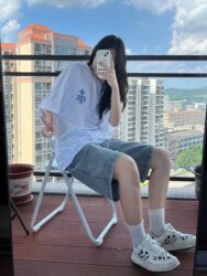 Petite Straight-Leg Denim Shorts for Women, 2025 Summer New High-Waisted Slimming Casual Loose Five-Point Wide-Leg Pants