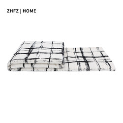 Modern Light Luxury Model Room Rug, Bed Runner, Chinese-Style Black and White Checkered Striped Bed Runner, Villa Sofa Throw Blanket