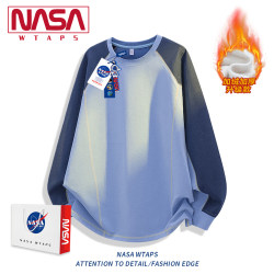 Nasa Wtaps American Retro Heavyweight Raglan Long-Sleeve Fleece Sweatshirt for Men, Autumn and Winter Color-Blocked Base T-Shirt