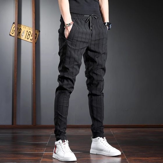 
2026 New Stretch Foot Casual Pants Men's Spring and Autumn Plus Velvet Men's Korean Slim Foot Jacquard Pants