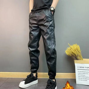 Men's velvet thickened cycling leather pants motorcycle takeout winter windproof and waterproof leather pants takeout casual leggings pants