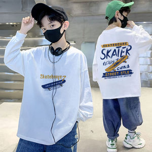 
Pure cotton boy long-sleeved T-shirt for autumn children's Korean style loose children's clothing top cartoon handsome medium-sized children's base shirt