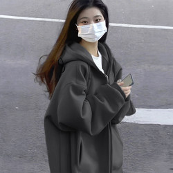 Hooded Sweatshirt for Women, Dark Gray, Autumn and Winter 2026 New Popular Style, Long-Sleeved American-Style Cardigan Jacket, Zipper Top, Thin