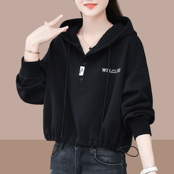Spring and Autumn Sweatshirt for Women 2026 New Short Style for Petite Women Trendy Casual Hooded Long-Sleeve Top