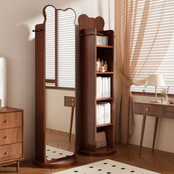 Rotating Dressing Mirror, Full-Length Mirror, Floor-Standing, for Home Use in the Bedroom, Trendy, Movable, with Magazine Bookshelf and Storage Integrated Fitting Mirror