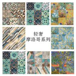 Foshan Moroccan Retro Small Floral Tiles 200 French-Style Light Luxury Kitchen Balcony Wall and Floor Tiles with Gold Thread for Bathroom