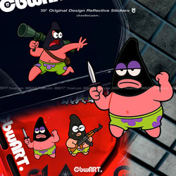 Patrick Star Robbing a Car Sticker, Fun Cartoon Car Modification Reflective Sticker, Motorcycle Electric Vehicle Body Decoration Sticker, Waterproof