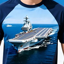 China Aircraft Carrier Ship Print Pattern Quick-Drying T-Shirt for Men and Women Military Fans Clothing Short-Sleeved Customizable