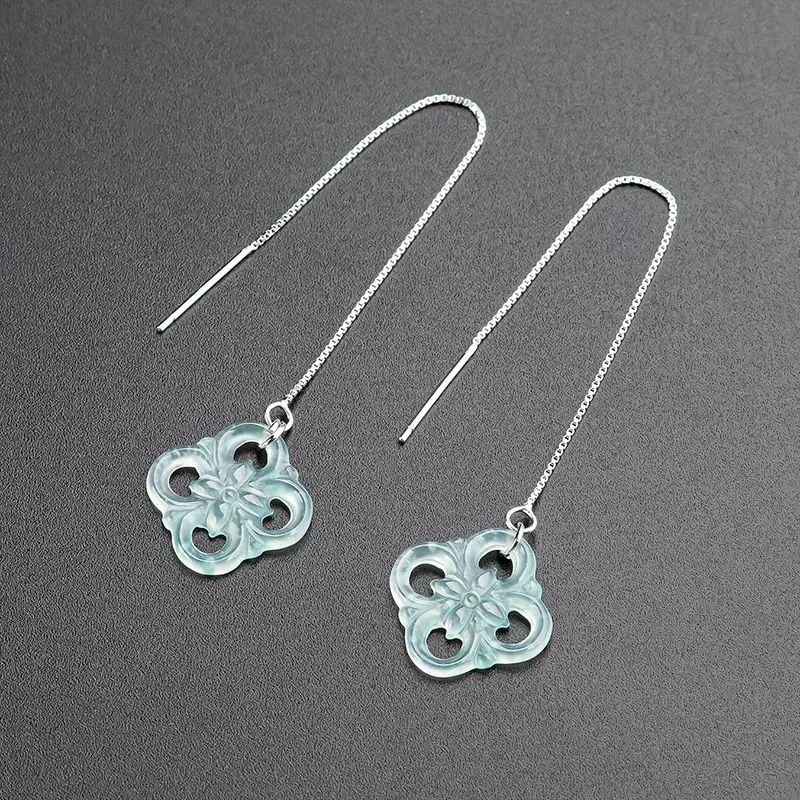 新入荷❣️高級品‼️天然A貨翡翠　氷種氷藍水【大業有成】福葉ピアス　鑑定書付き 天然翡翠A货蓝水四叶草耳线S925银镶冰种