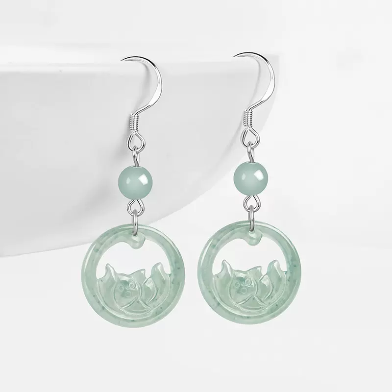 新入荷❣️高級品‼️天然A貨翡翠　氷種氷藍水【大業有成】福葉ピアス　鑑定書付き 翡翠輝石(青翡翠/海翡翠) 743 糸魚川 - 鉱物標本・隕石標本販売