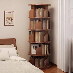 360-Degree Rotating Bookshelf, Simple Floor-Standing Bookcase, Living Room Home Vertical Storage Rack, Wall-Mounted Picture Book Storage Cabinet