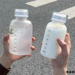 Glass Water Cup for Women, High Temperature Resistant Straw Fruit Tea Cup, Large Capacity Outdoor Portable Water Bottle, Men's Graduated Milk Cup