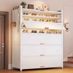 Biewell Steel Shoe Cabinet Home Entrance Storage Cabinet Integrated Wall-Mounted Entryway Cabinet Large Capacity Storage Cabinet Shoe Rack