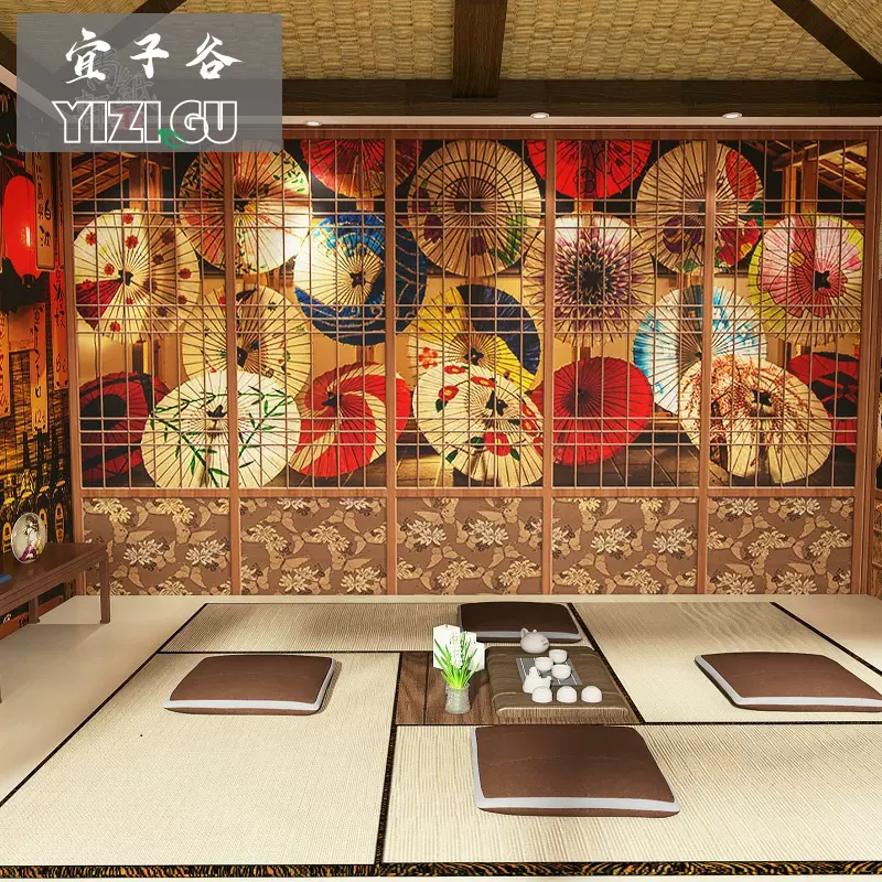 復古懷舊日式壁紙和風木門燈籠油傘日系主題劇本殺換裝