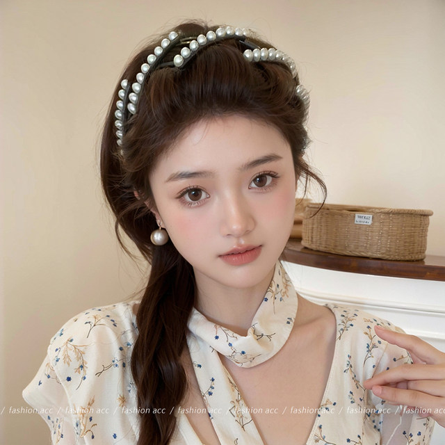 Retro High Skull Headband 3-Pack Vintage Pearl Headbands For  display picture 2