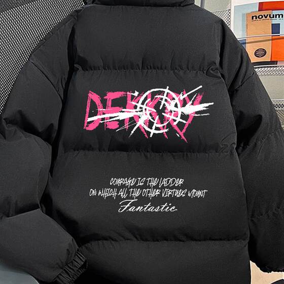 
American high street thickened letter printed stand collar cotton jacket for men and women in autumn and winter trendy brand warm cotton jacket for couples