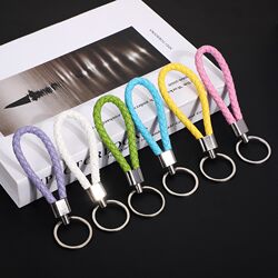 @Creative Handmade Woven Pu Leather Rope Keychain Accessories Leather Key Ring Pendant Car Ornament Small Gift