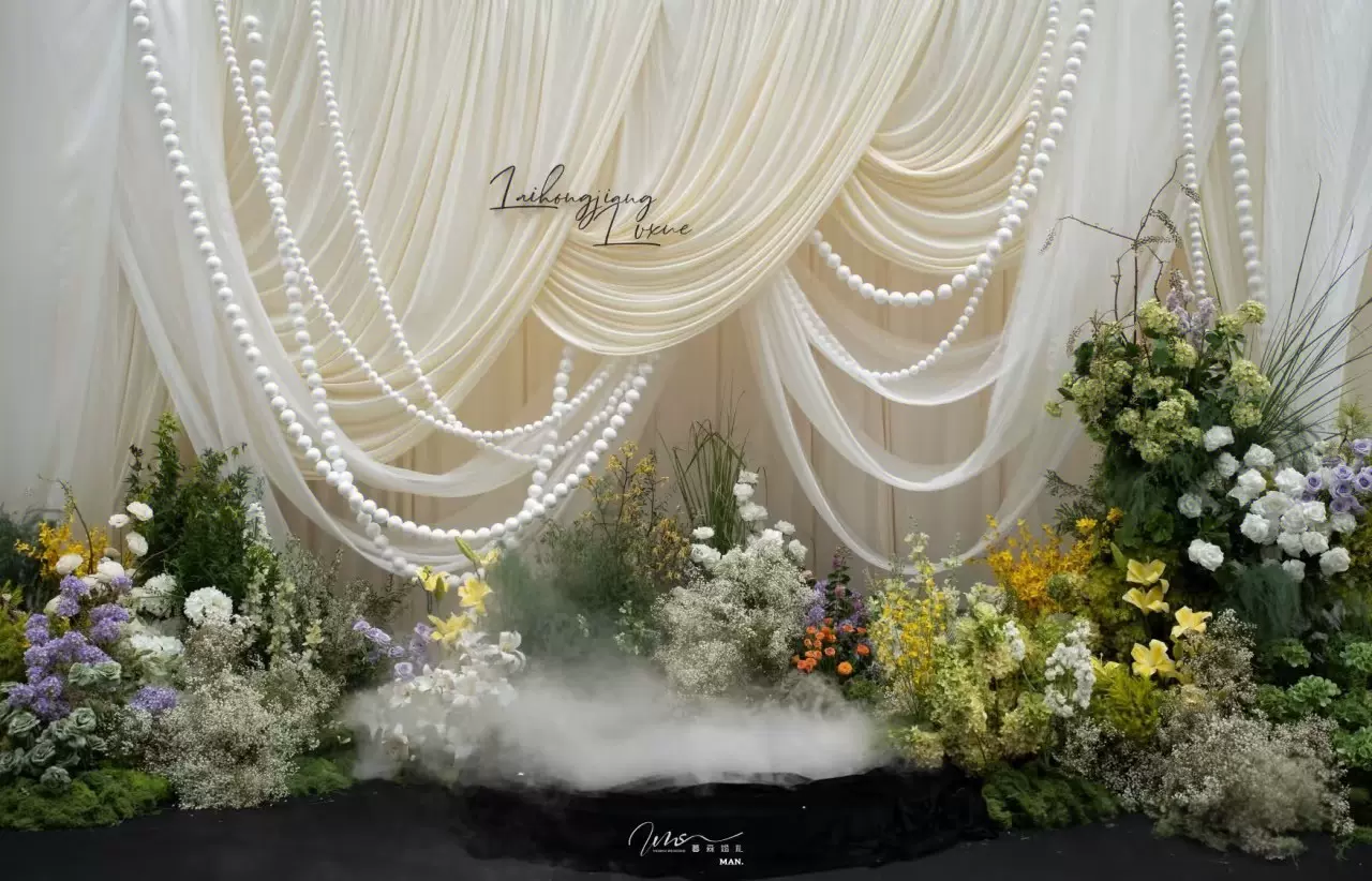 米白色香槟色布幔奶油风婚礼背景布节日派对背景布置婚庆, image size:1280x822