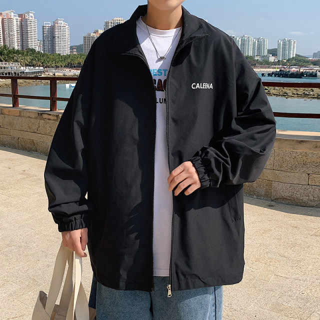 Fat Japanese stand -up collar jacket men's large size loose cardigan coat gown casual sports high street jacket spring and autumn
