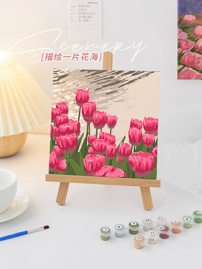 抽象画 チューリップと花　ハンドメイド　インテリア　BAEZ3 抽象画 チューリップと花 ハンドメイド インテリア アクリル画