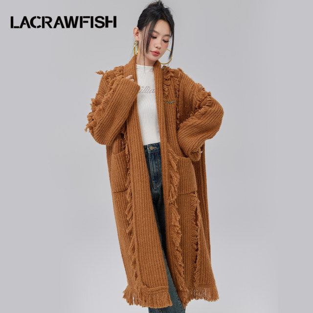 La Crawfish retro, soft, glutinous lazily long -style long -style flowing sweater jacket women's winter