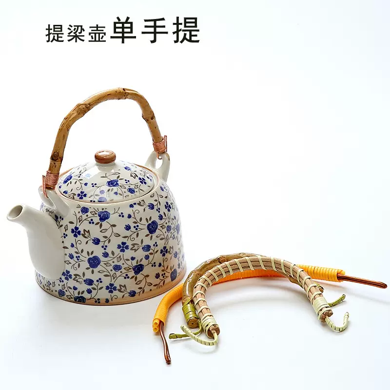 手画 パステル博古紋 提梁壺 急須 色褪せ 茶道具 煎茶道具
