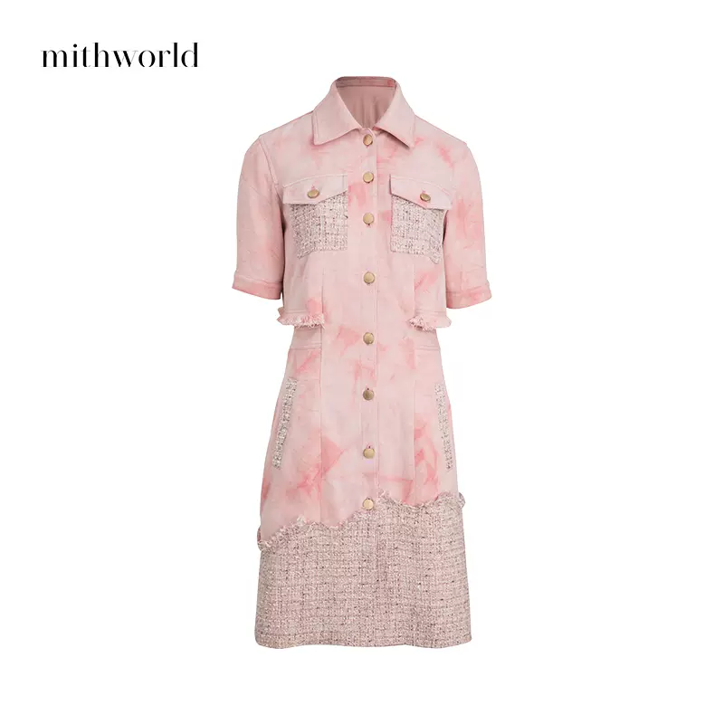 mithworld/沵媞甜酷夏装2022年镂空拼接洗水牛仔连衣裙小香风短袖-Taobao