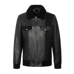 David naman men's leather leather jacket coat fur collar casual short versatile cooker cooker black
