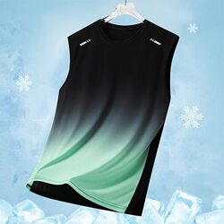Summer Badminton Vest for Men, Gradient Color, Quick-Drying, Breathable Sports Training Clothing, Sleeveless Vest, Running Fitness Clothing
