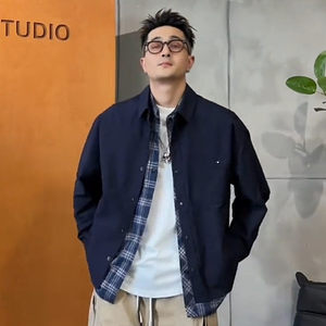 
2025 autumn trend fake two-piece lapel shirt for men's fashionable design and versatile casual jacket jacket