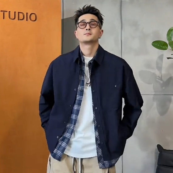 
2025 autumn trend fake two-piece lapel shirt for men's fashionable design and versatile casual jacket jacket