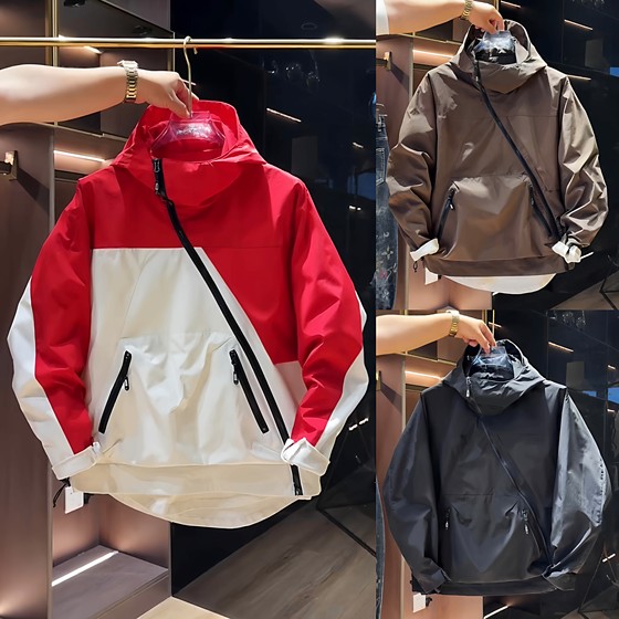 
New autumn workwear zipper large pocket hooded jacket men's trendy brand loose versatile jacket sports suit