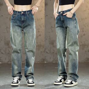 
Popular spring and autumn American style gradient harem wide-leg jeans for men, loose, versatile, wear-resistant, middle-aged straight casual trousers