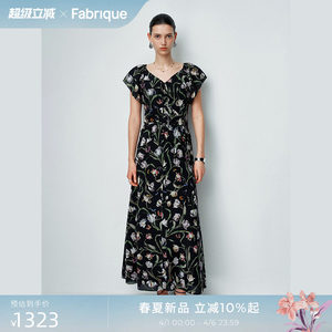 
Fabrique Night Paris Mulberry Silk Flying Sleeves V-neck Dress Spring and Summer Women's French Floral Long Skirt