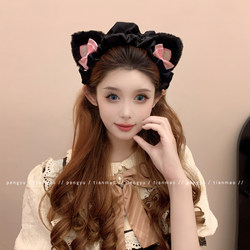 Cute Bear Ear Headband for Women 2025 New Cartoon Plush Hair Clip High Cranial Top Quirky Style Face-Slimming Headband