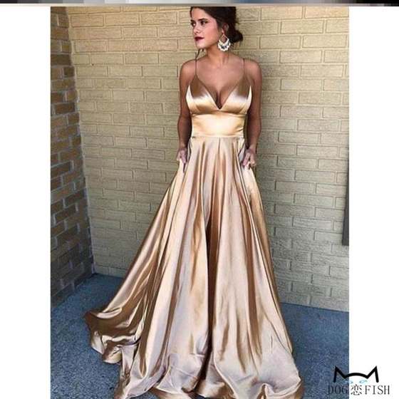
Satin Dress palace style low-cut V-neck suspender high-waist silk dress satin floor styling dress